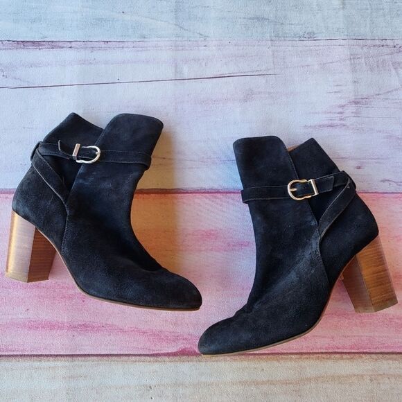 & Other Stories Black Suede Leather Buckle Block Heel Ankle Booties Women's 9US - Picture 1 of 11